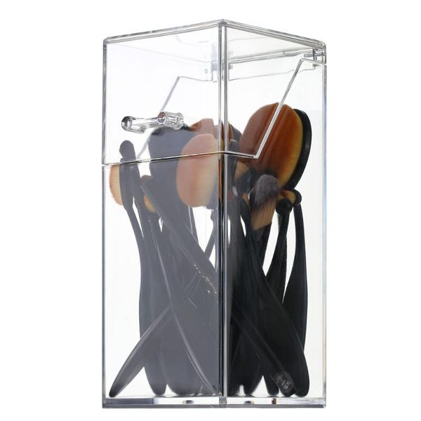 

bathroom storage & organization clear acrylic makeup brush box cosmetic organizer case brushes eyebrow pencil holder with lid