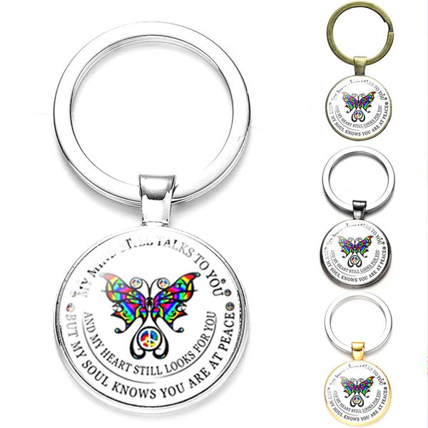

christian believers my mind still talks to you key chain for women butterflies cross pattern glass badges keyring men gadgets, Silver