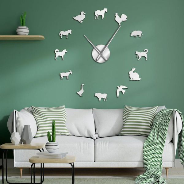 

2021 3d acrylic barn animal kitchen large wall clock wall decoration farm animals diy large silent clock