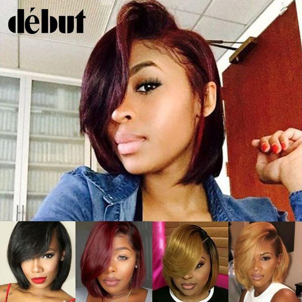 

lace wigs ombre short bob front brazilian part human hair for women debut 99j with bangs wig fast, Black;brown