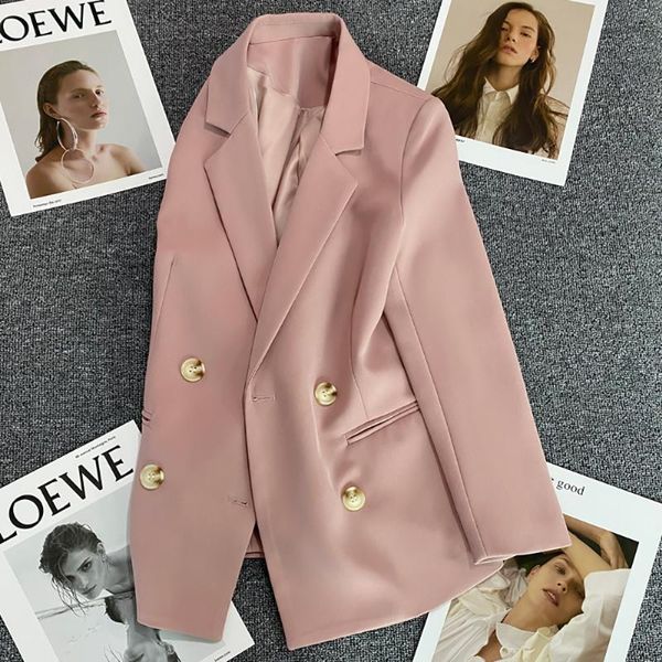 

women's suits & blazers fashion korean style loose female pink blazer double breasted button up collared long women spring autumn cloth, White;black