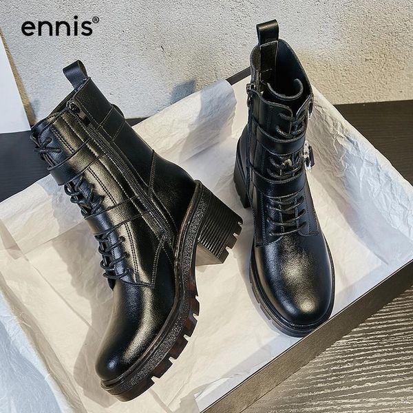 

boots ennis autumn for women leather platform ankle winter transparent chunky high heel zip up lace shoes, Black