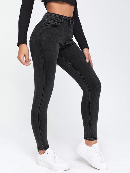 

high waist slant pocket skinny jeans y6p7#, Blue