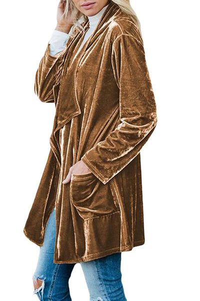 

women's trench coats european style coat velvet turn-down collar woman spring autumn long sleeve slim open stitch pockets female, Tan;black