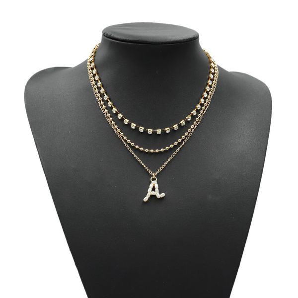

european fashion multi neckchain inlaid with diamond pearl necklace round bead chain metal punk party ornament, Silver