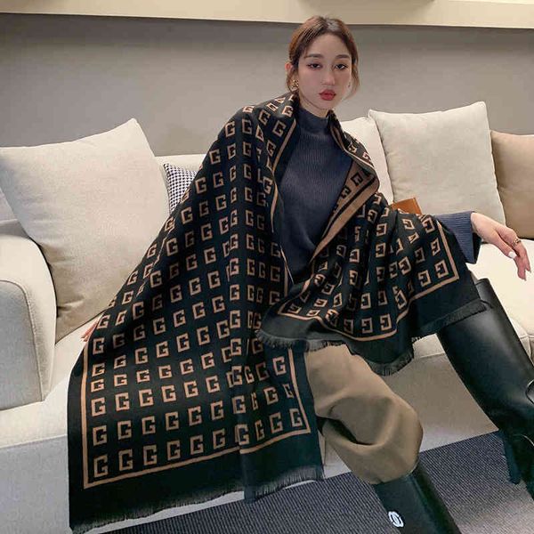 

design scarf autumn and 2021 new imitation cashmere geometric printing shawl street scarf women, Blue;gray