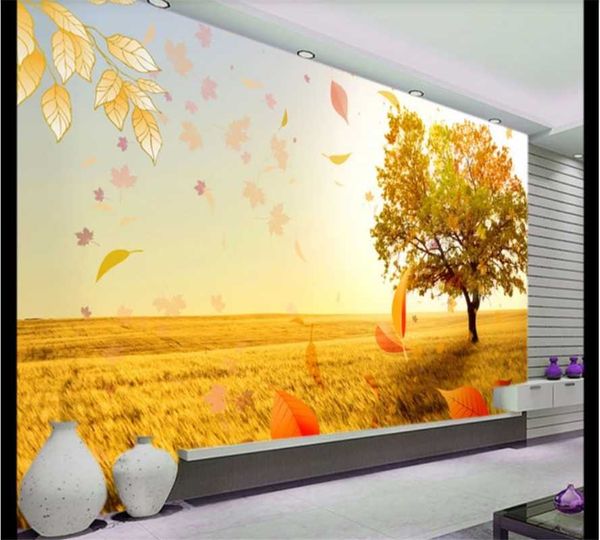 

custom wallpaper 8d mural golden autumn scenery leaves flying living room tv background wall wall covering
