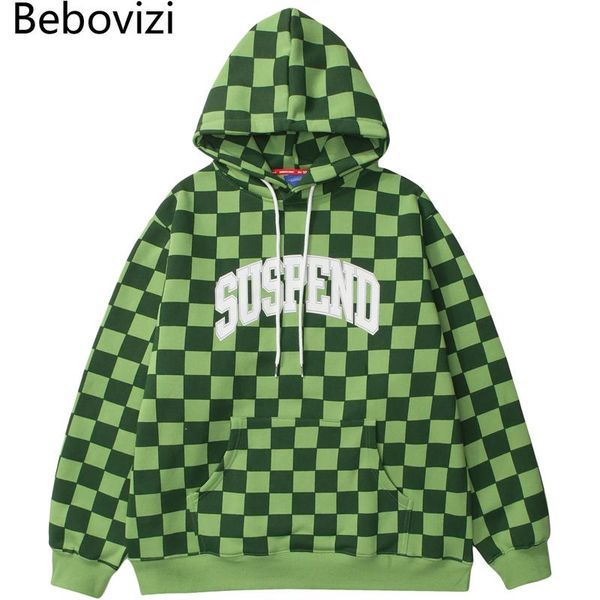 

men's hoodies & sweatshirts men hip hop sweatshirt checkerboard plaid harajuku streetwear suspend print hoodie pullover autumn fleece o, Black