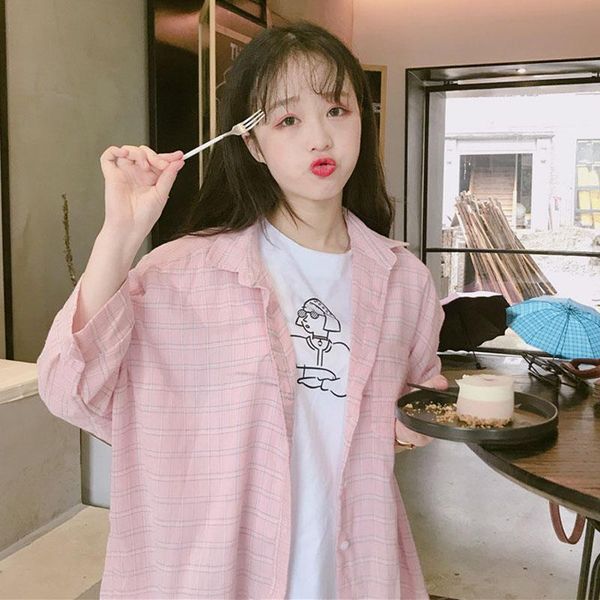 

women's blouses & shirts 2021 autumn retro plaid women blouse summer bat sleeve female loose protection clothing, White