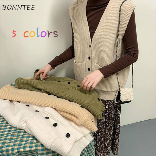 

women's vests sweater vest women single-breasted chic solid all-match ulzzang teens sweet girls autumn knitted est sleeveless ins 5 col, Black;white
