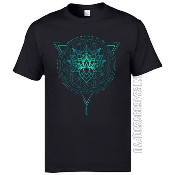 Geometrische Mandala Lotus Blume Klassisches T-Shirt Herren Sommer Tops T-Shirts Baumwollstoff Tolles T-Shirt OM T-Shirts Schwarze Hemden Mode 210317