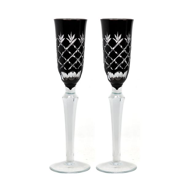 

125 ml black hand-carved glass wine goblet cocktail glassware two pieces set