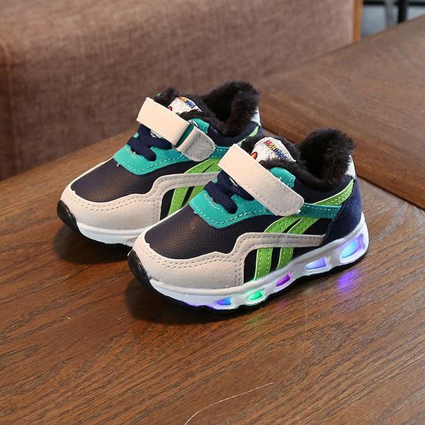 

new children' non-slip soft sole casual leather shoes sports shoes boys girls baby light up led, Black;grey
