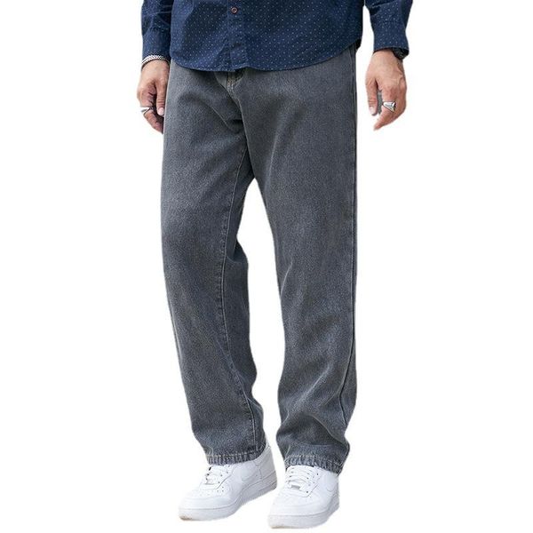 

men's jeans plus fat winter wide-leg pants plump draped straight-leg large size men velvet thickening, Blue