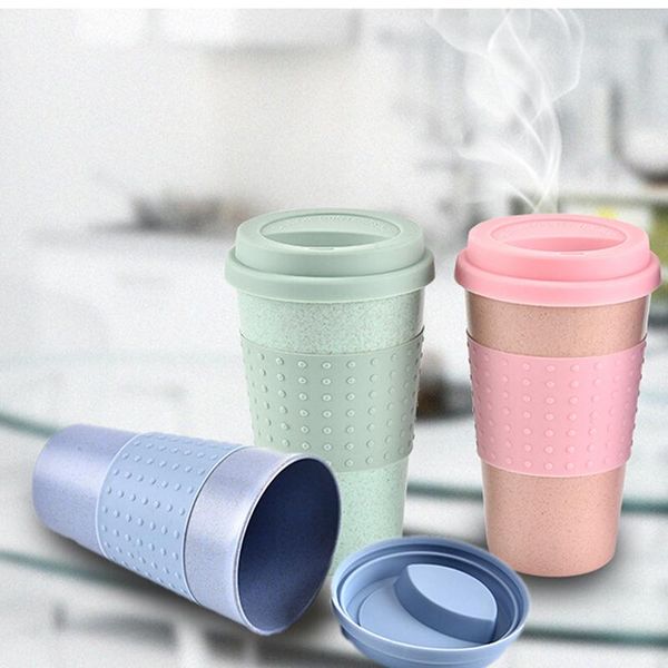 

mugs wheat straw travel coffee mug cups with lid easy go cup portable for outdoor camping hiking picnic tool