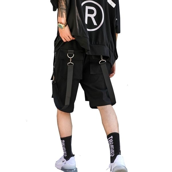 

men's shorts summer style hip hop black ribbons streetwear bermuda zipper pockets cotton knee length sweatpants abz388 asxh, White;black