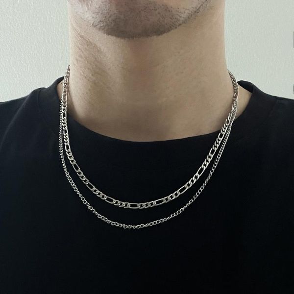 

chains aprilwell one piece punk choker necklace for women multilayer 2021 fashion kpop cuba chain jewelry men accessories, Silver