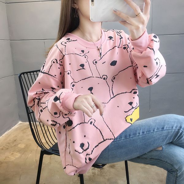 

2021 new college style bear print loose fall shoulder long sleeve round neck fashion sweatshirt yj8o, Black