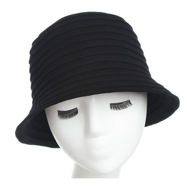 

stingy brim hats wool women bowknot fedora winter autumn water ripple bell shaped female pure colour caps feminino felt bowler, Blue;gray