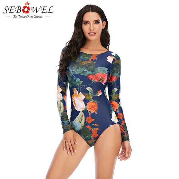 

sebowel color flowers plus size women rashguard maio feminino praia long sleeve one piece swimsuit rash guard maio feminino
