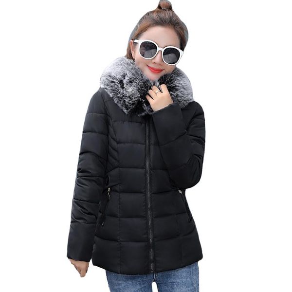 

women's down & parkas arrival 2021 casual winter womens jackets hooded with fur outwear female coat short parka casaco feminino inverno, Black