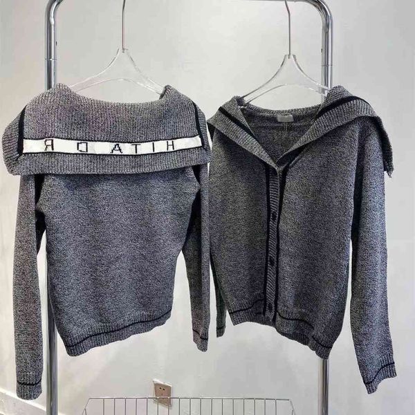 

2021 autumn new navy style knitted urban leisure stripe korean cardigan sweater coat, White;black
