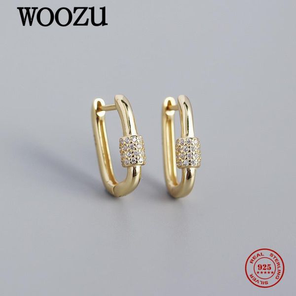 

hoop & huggie woozu genuine 925 sterling silver minimalism u-shape zircon earrings for women party bohemian punk hip hop men jewelry gift, Golden;silver