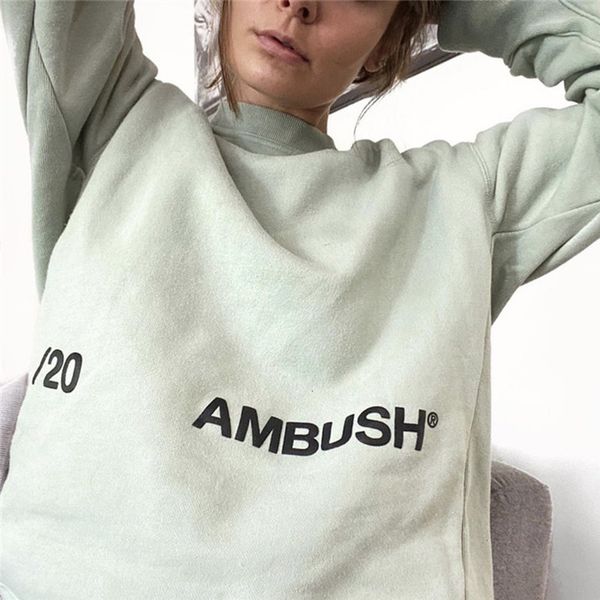 

2021 new fw foaming printing ambush sweatshirts women 1:1 quality heavy fabric hoodies crewneck vintage hoodie men jaiu, Black