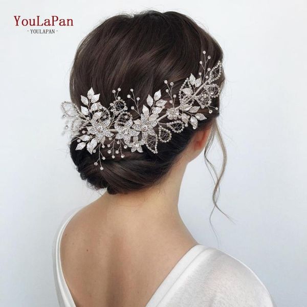 

hair clips & barrettes youlapan hp282 handmade headdress alloy flower bridal headband rhinestone hollow leaf headwear tiara wedding accessor, Golden;silver