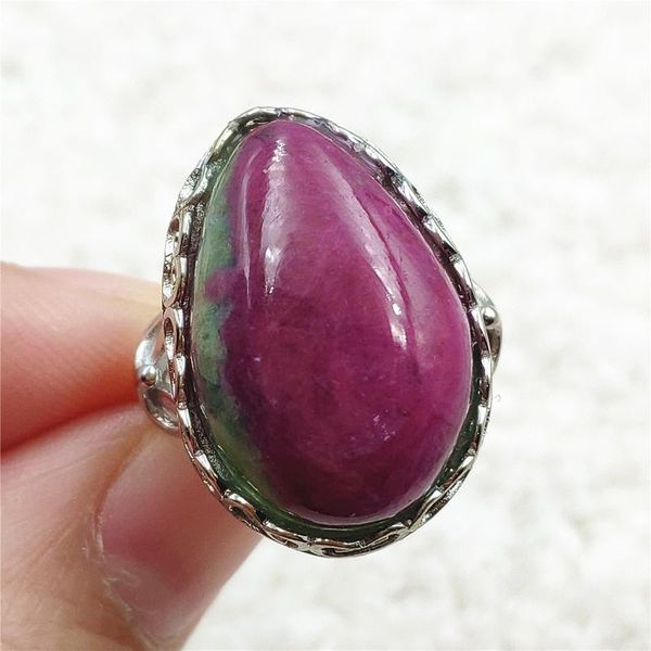 

cluster rings natural ruby zoisite red green adjustable ring gemstone 20x14mm rare 925 sterling silver water drop big size, Golden;silver