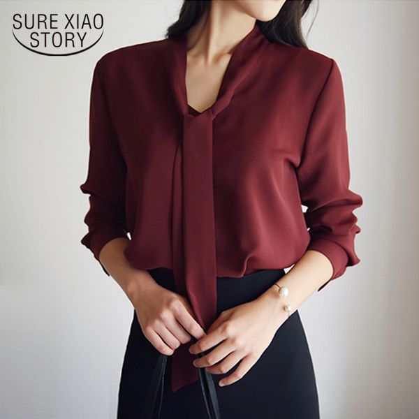 

2021 autumn women clothing long sleeve bow tie women shirts korean loose chiffon blouse shirt women solid color blouse 699c 30 210225, White
