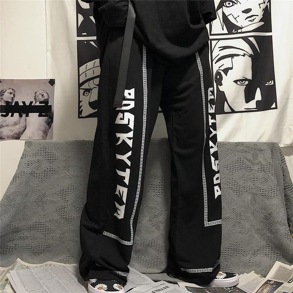 

harajuku streetwear black wide leg pants women hippie straight pants women korean fashion pants plus size trousers 2021, Black;white