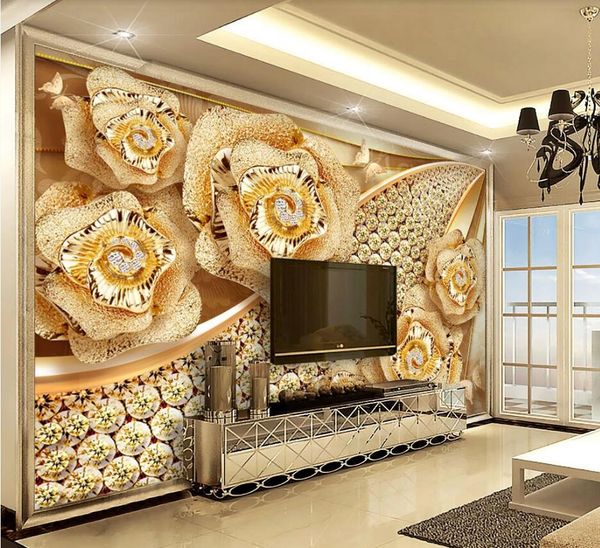 

custom wallpaper 3d p mural diamond flower jewelry tv background wall living room bedroom decoration painting