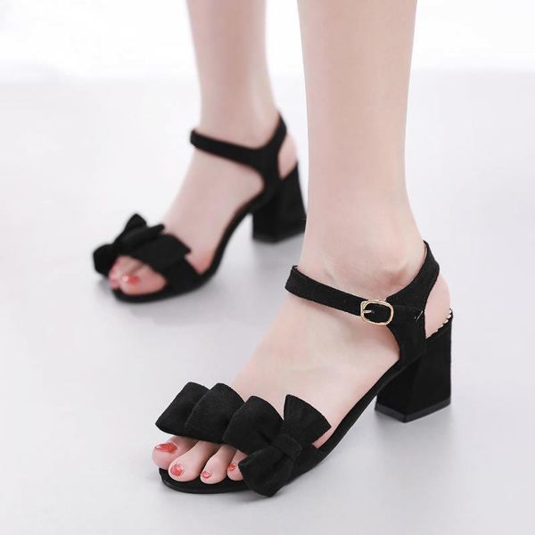 

slippers bow sandals trendy candy color student wild square heel thick bottom ladies shoes a352 women's solid slides flock, Black