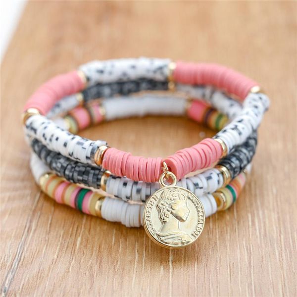 

beaded, strands vintage gold color coin charm strand bracelets christmas green star pendant adjustable rope bracelet sets heishi beads jewel, Black
