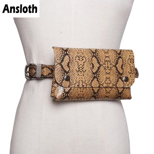 

waist bags ansloth luxury snake pattern women's classic design bag fashion pu leather phone for women belt small hps353