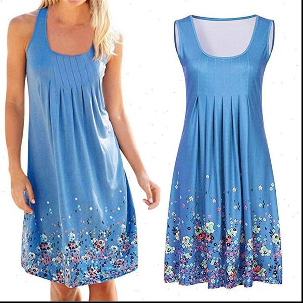 

sleeveless fashion new style floral beach summer dress 2021 casual six colors straight women dress print dress plus size, Black;gray