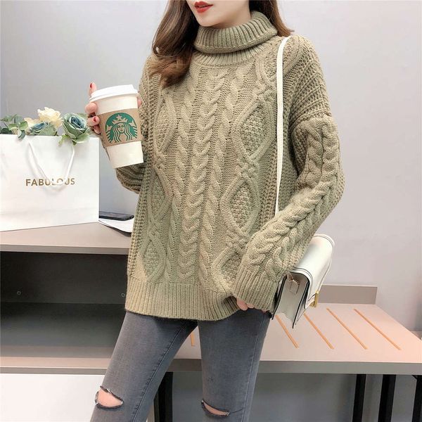 

2020 new twist turtleneck women's korean short pullover autumn and winter undergarment student thick knitting loose, White;black