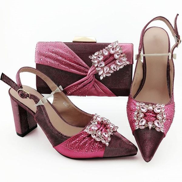 

dress shoes fashion pink and brown women match handbag with crystal style african pumps bag set for party qsl011,heel 9cm, Black