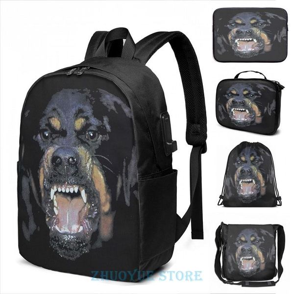 

backpack funny graphic print rottweiler usb charge men school bags women cosmetic bag travel laptop