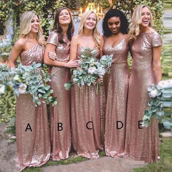 Sequins BrideMaid платья простые дизайны Bling Rose Gold Scevined платье длинные сексуальные длины пола BOHO плюс размер на заказ