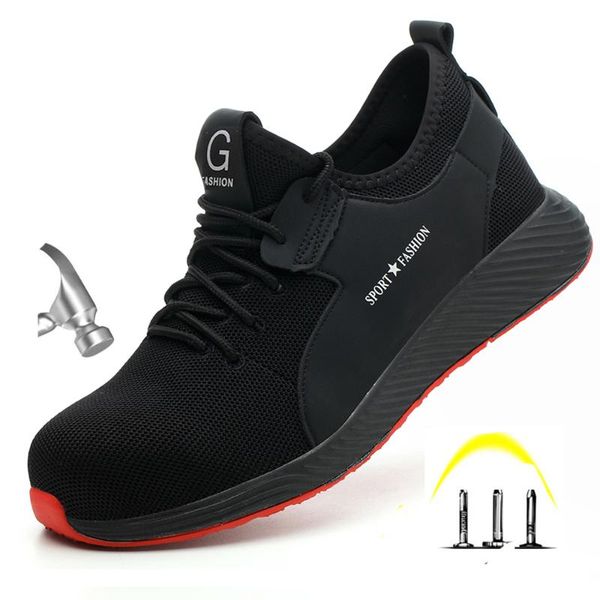 

boots fashion men's outdoor steel toe cap protective work shoes men puncture proof working sneakers, Black