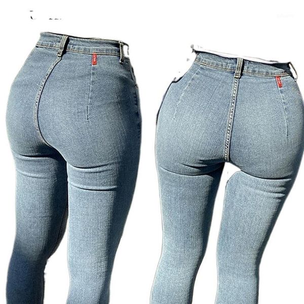 

women's jeans high waist stretch skinny denim pants 2021 autumn winter blue retro washed elastic slim pencil trousers