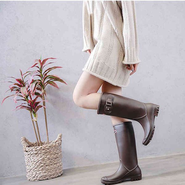 

lined designer-women warm rain boots winter block heel buckles anti-slip round toe pull-on insulated wellington high waterproof, Black