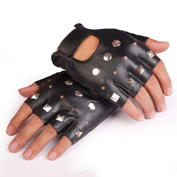 

sports gloves punk hip-hop fingerless women men luxury pu leather black round square nail mitts half finger mittens gym exercise