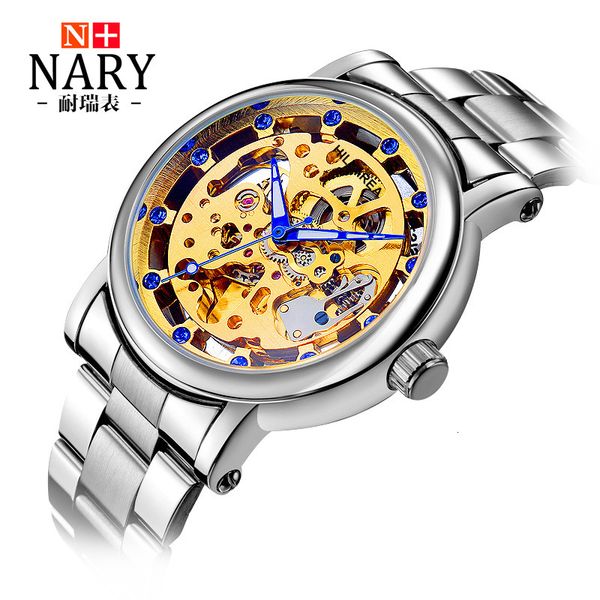 

wrist watch nary / nery automatic mechanical men's unique all hollow blue diamond luminous waterproof, Slivery;brown
