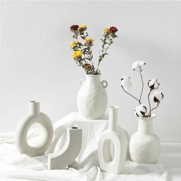 Keramik Blumenvasen Nordic Home Dekoration Ornamente Weiß Blumentopf Kunst Dekor Handwerk Hochzeit Vase für Mittelstücke 210623