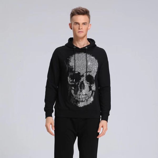 

2021 new nova moda outono inverno strass crnio hoodies do vintage streetwear hip hop moletom dos homens roupas de marca go48, Black
