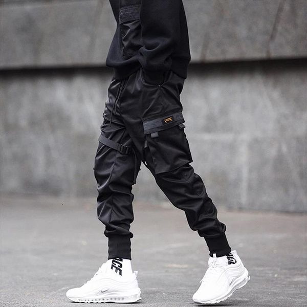

autumn ribbons color block women pants black pocket cargo harem joggers harajuku sweatpant hip hop trousers lbz123