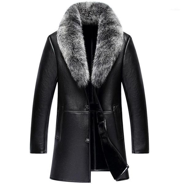 

men fur hair collar thickening leather jacket coat warm plus velvet size s m l  2xl 3xl 4xl1, Black